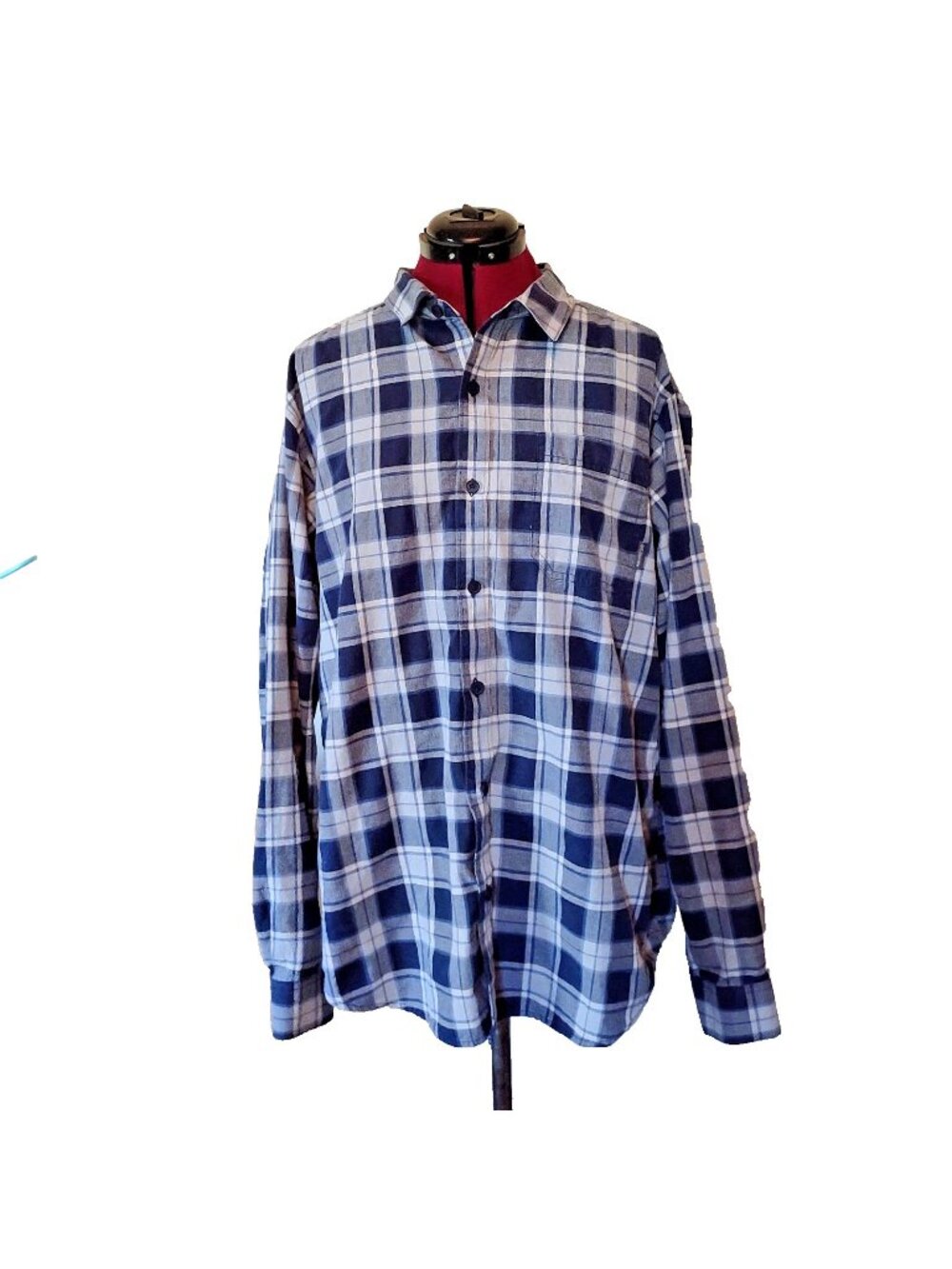 Columbia Men’s Button Front Shirt Large Blue Plaid Long Sleeve Pocket